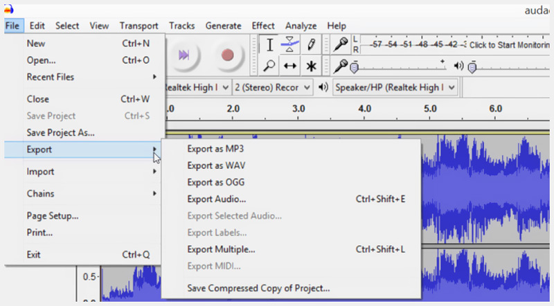 Audacity: работа со звуком из MP4