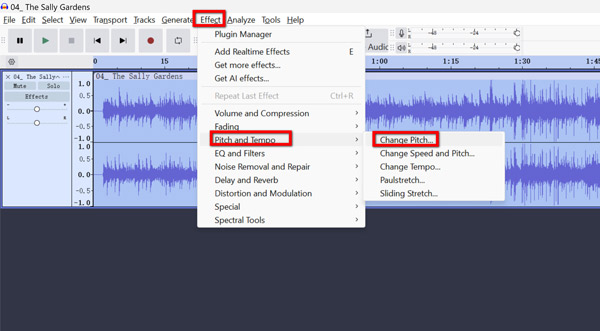 Изменение высоты тона в Audacity