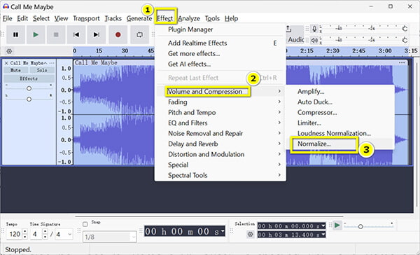 Скриншот Audacity Normalize