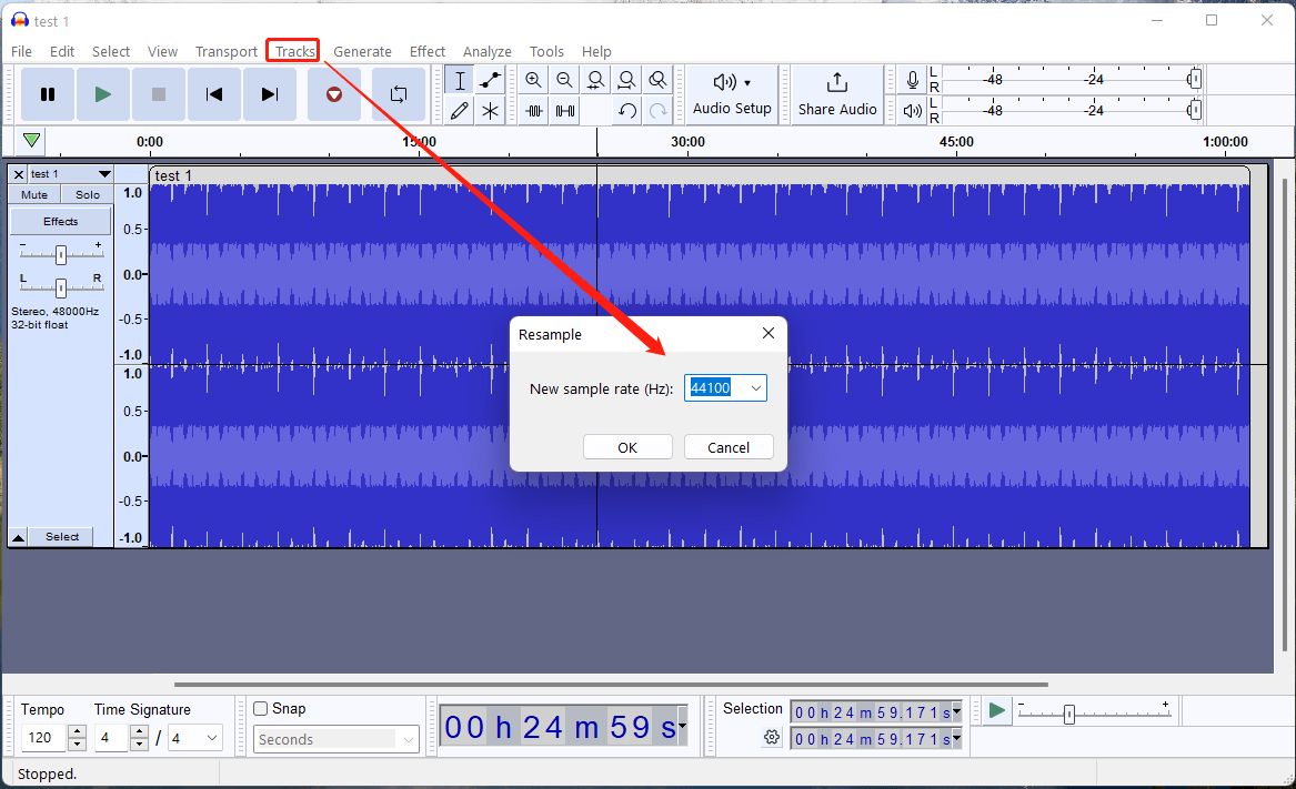Окно Resample в Audacity