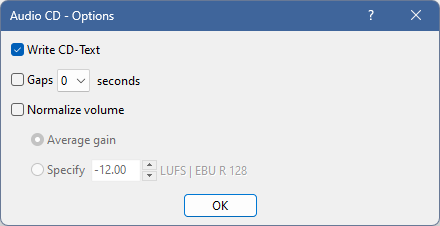 Окно Audio CD Options в EZ CD Audio Converter