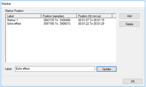 Окно Marker List