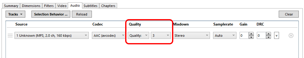 Настройки аудиодорожки в HandBrake