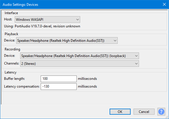 Настройка Windows WASAPI loopback в Audacity