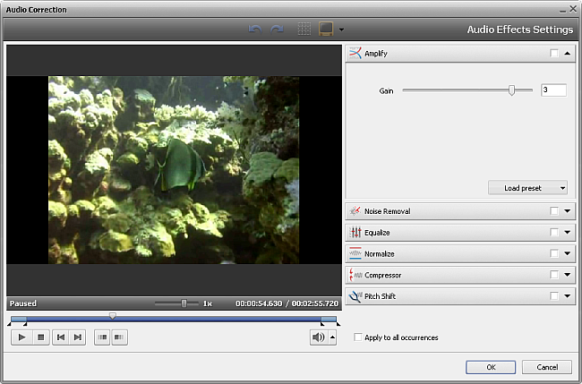 Окно Audio Correction в AVS Video Editor