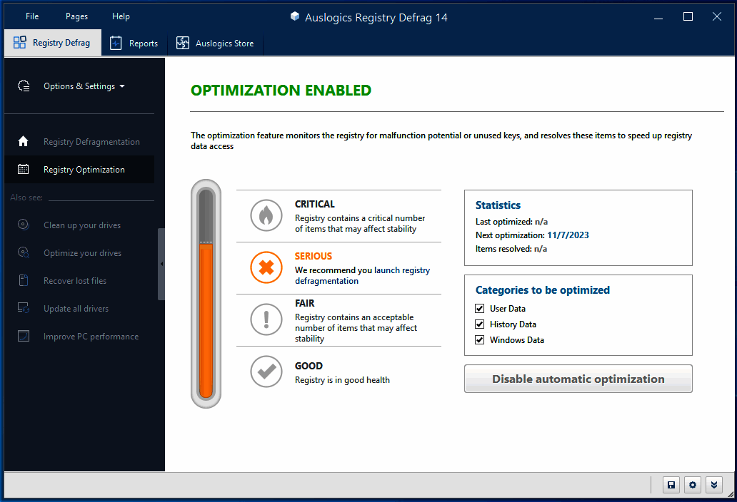 Раздел Registry Optimization