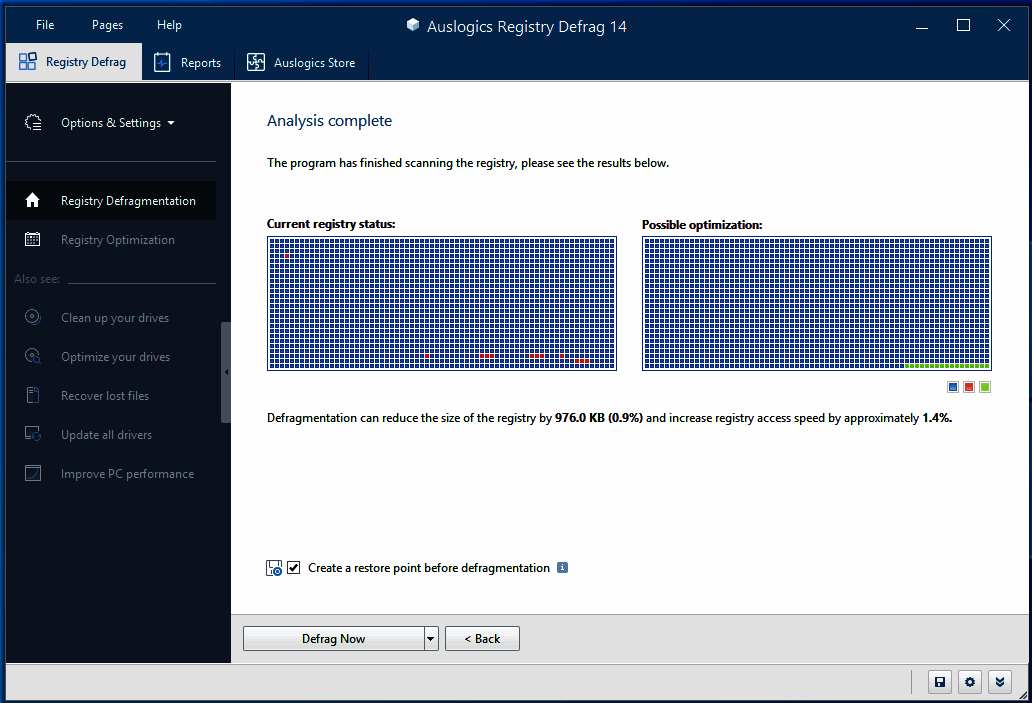 Экран после завершения анализа реестра