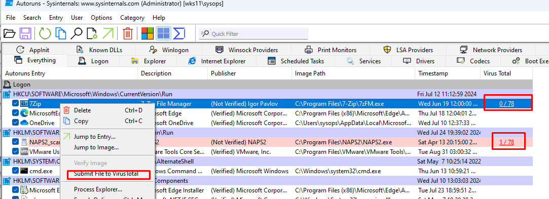 Autoruns показывает все точки автозапуска в Windows