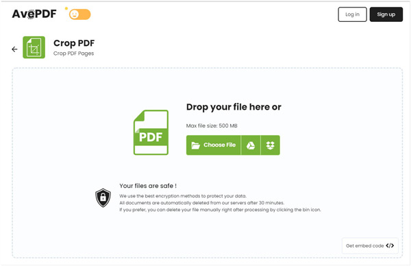 Скриншот AvePDF с инструментом Crop PDF