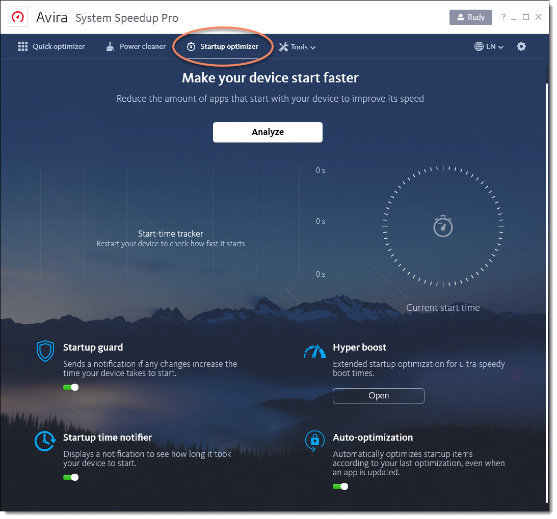 Интерфейс Avira System Speedup Pro с вкладкой Startup optimizer