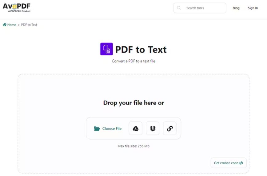 AvePDF: онлайн-конвертер PDF в TXT