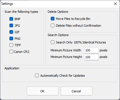 Окно Settings в Awesome Duplicate Photo Finder