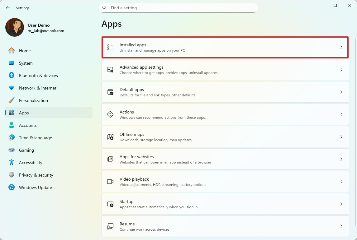 Установленные приложения в Windows 11