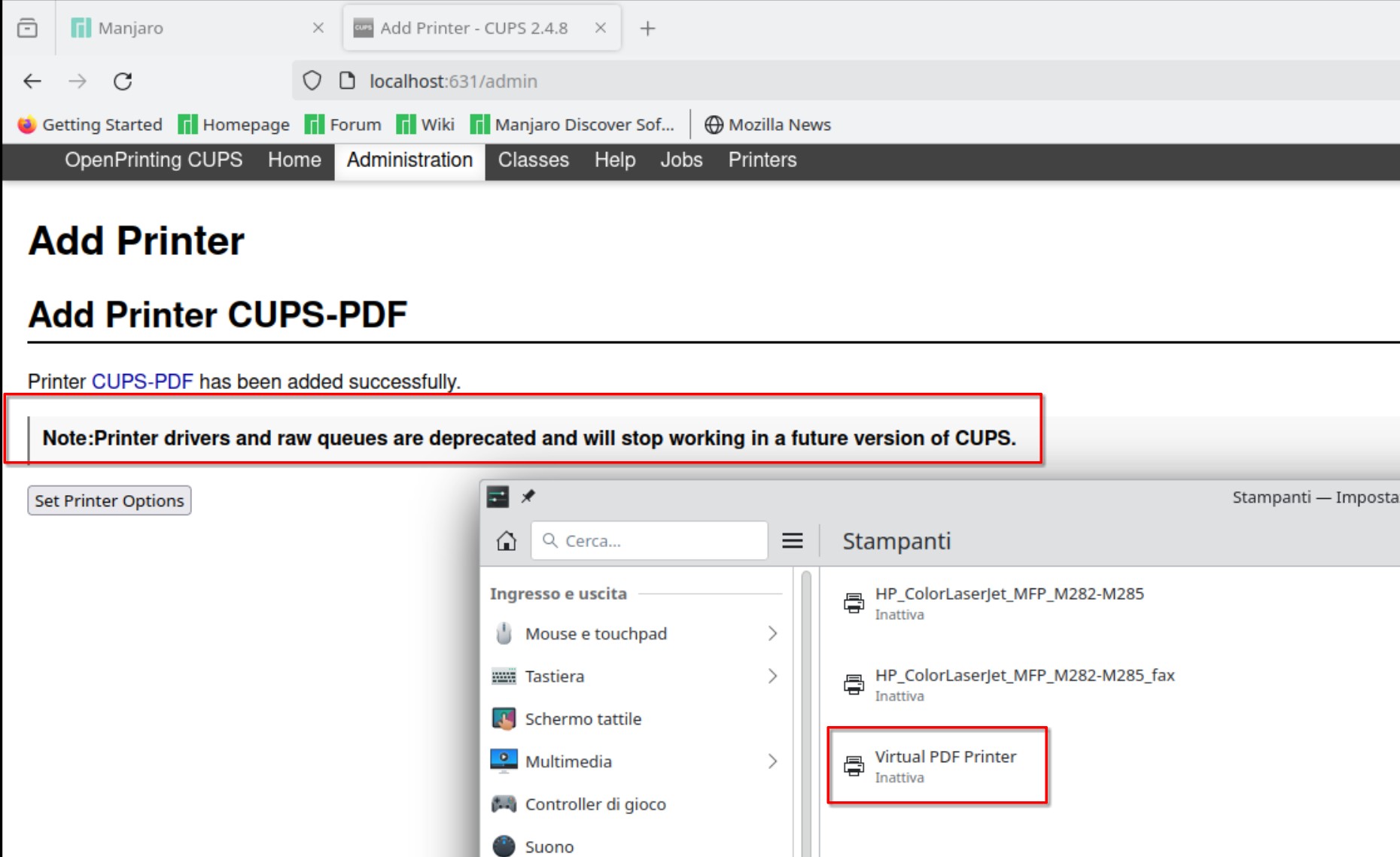 CUPS-PDF успешно добавлен в CUPS