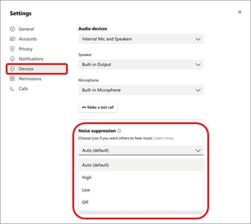 Скриншот Microsoft Teams Noise Suppression
