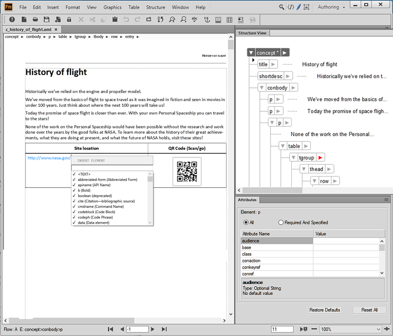 Скриншот Adobe FrameMaker: ba author view