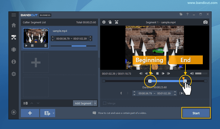 Интерфейс Bandicut для обрезки видео