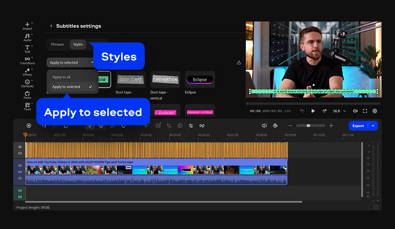 Настройка стилей автоматических субтитров в Movavi