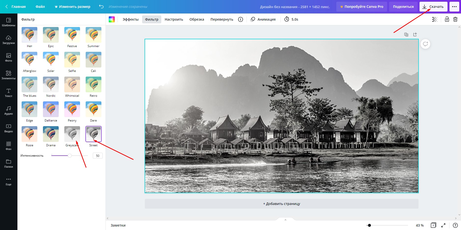 Canva — фильтры для перевода фотографии в черно-белое