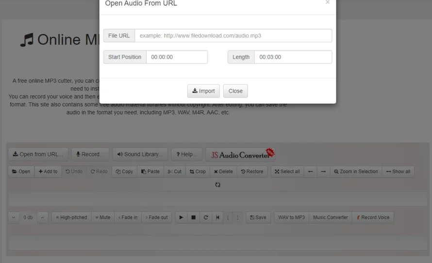 Окно Open Audio From URL в Bear Audio Tool