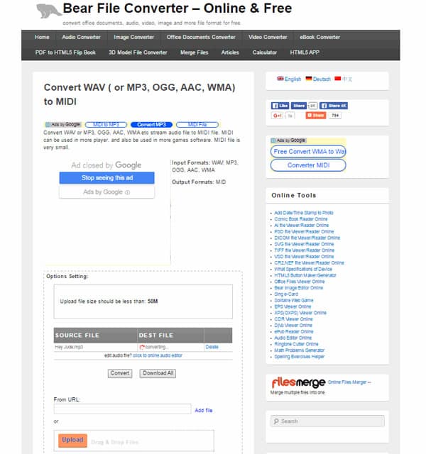 Bear Audio Tool: загрузка MP3 и конвертация в MIDI