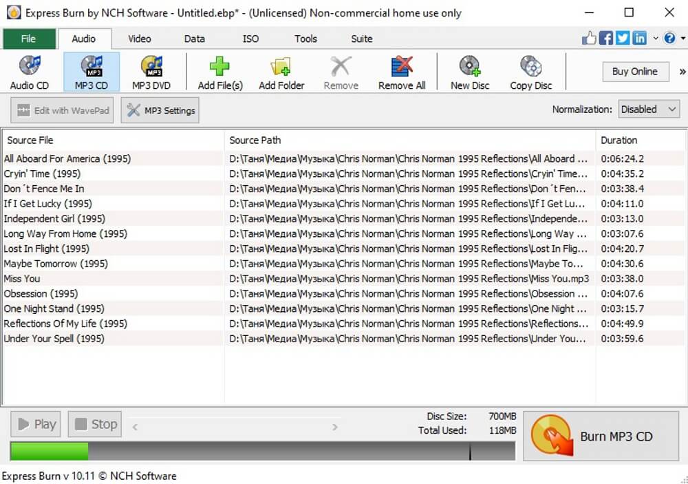 Express Burn с режимом MP3 CD