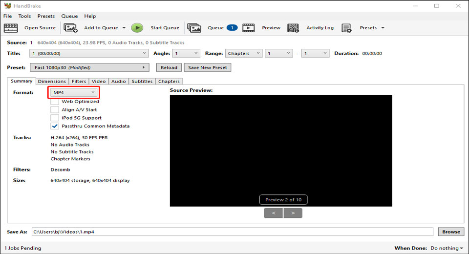 Интерфейс HandBrake