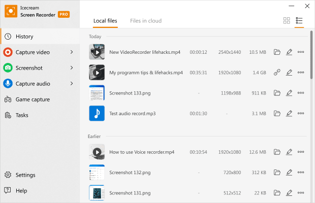 Главное окно Icecream Screen Recorder