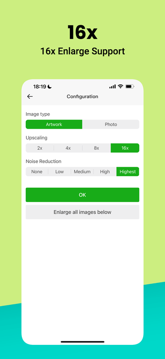 Настройки Bigjpg: Image type, Upscaling и Noise Reduction