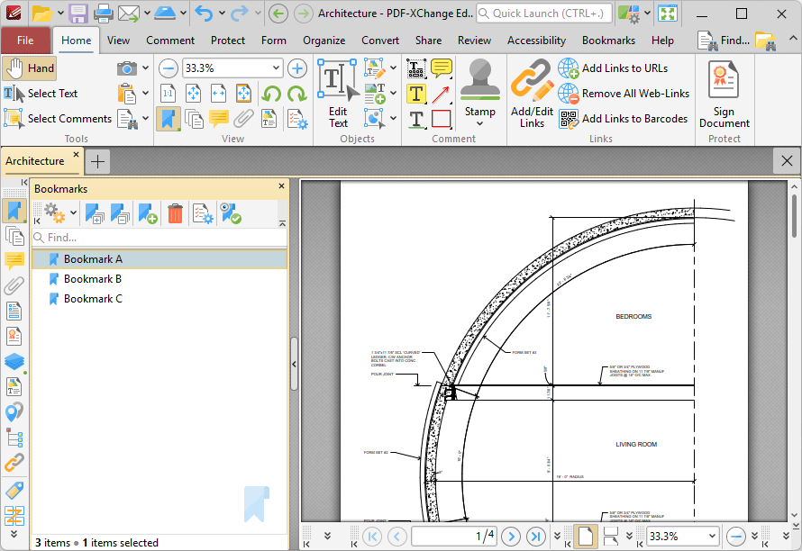 Панель Bookmarks в PDF-XChange Editor