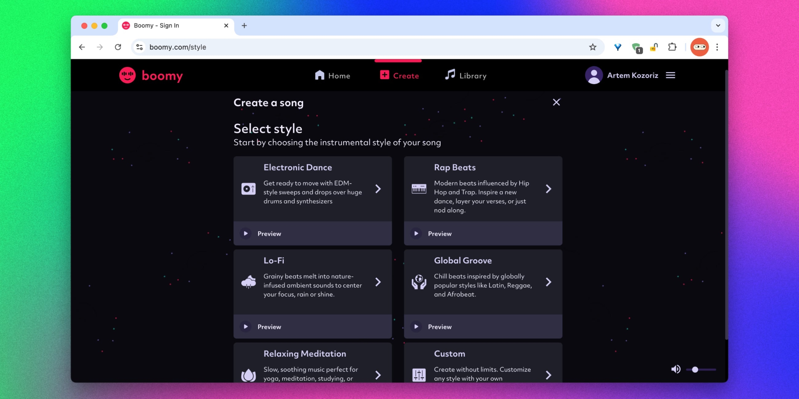 Интерфейс Boomy
