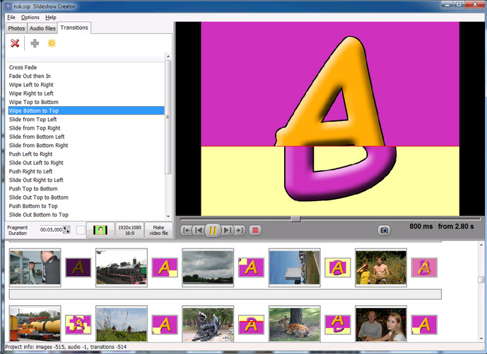 Настройка переходов в Bolide Slideshow Creator