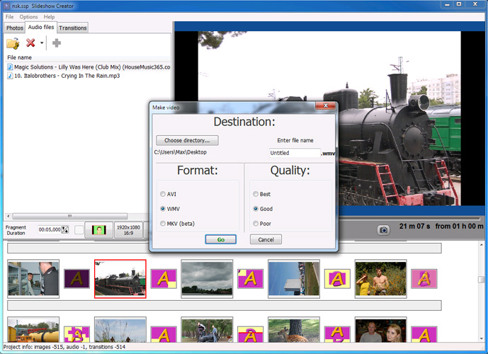 Окно сохранения видео в Bolide Slideshow Creator