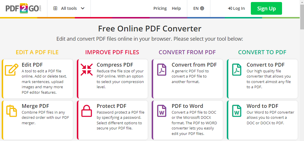Интерфейс PDF2Go