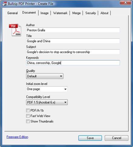 Интерфейс Bullzip PDF Printer