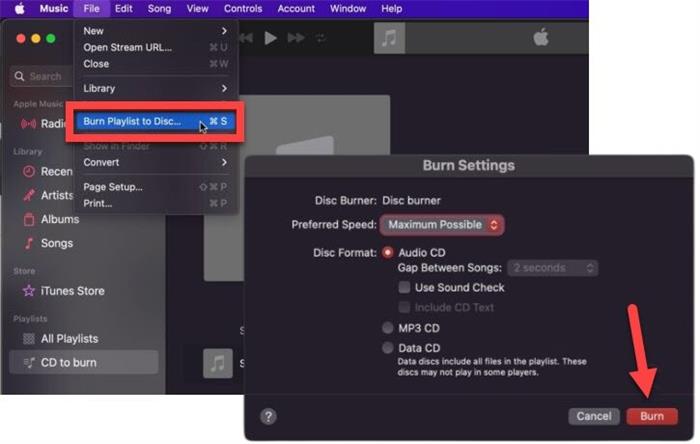 Запись Audio CD в Music на macOS
