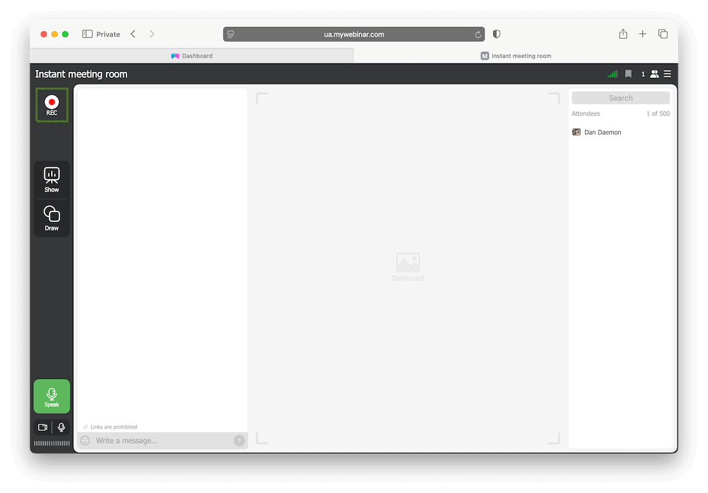 Кнопка записи вебинара в вебинарной комнате