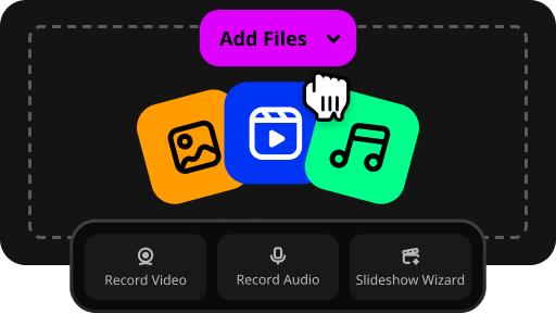 Добавление файлов в Movavi Slideshow Maker через кнопку Add Files