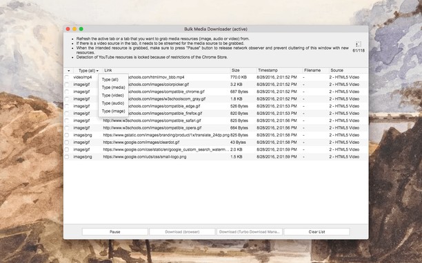 Bulk Media Downloader — окно массового захвата медиа по сети