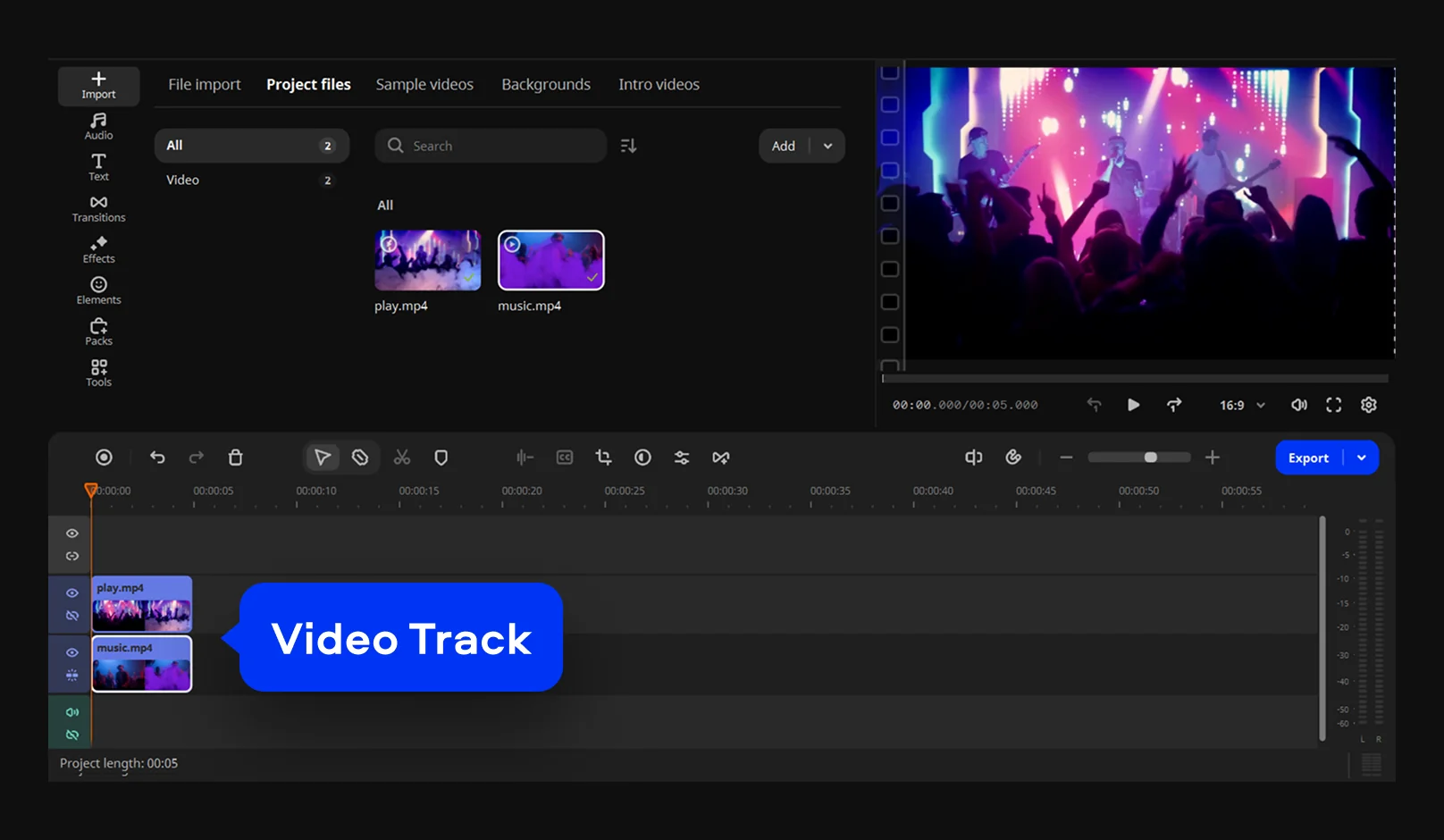 Импорт файлов и структура дорожек в редакторе Movavi