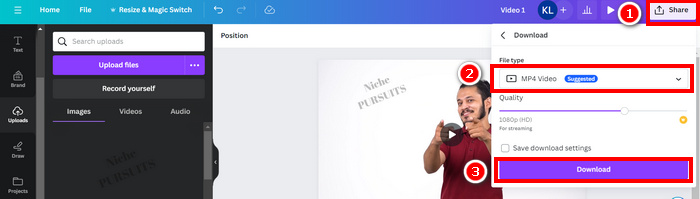 Скачивание видео с водяным знаком в Canva