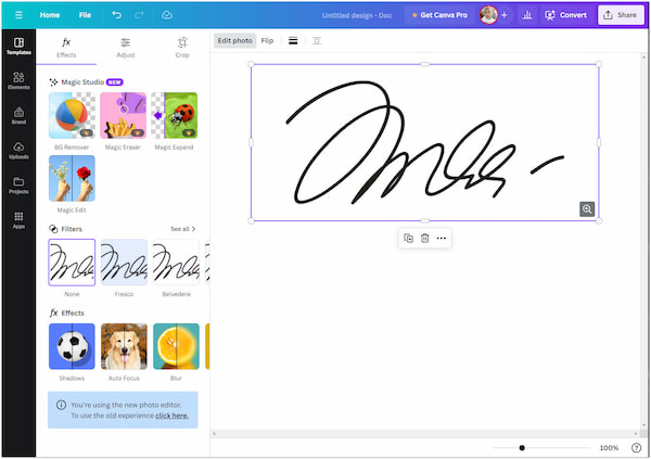 Удаление фона подписи в Canva