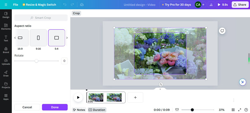 Изменение размера видео в Canva