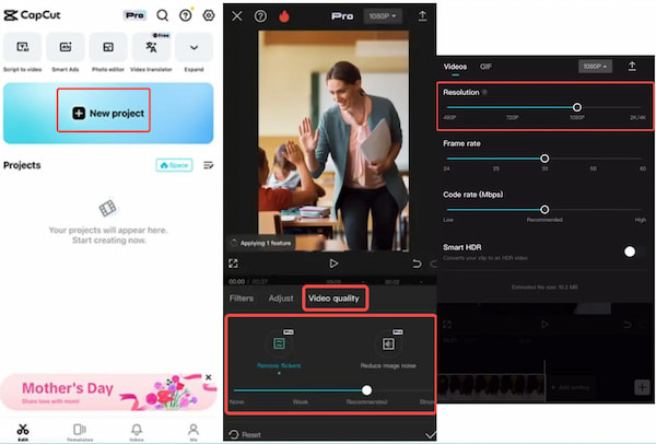 Улучшение видео в CapCut на телефоне