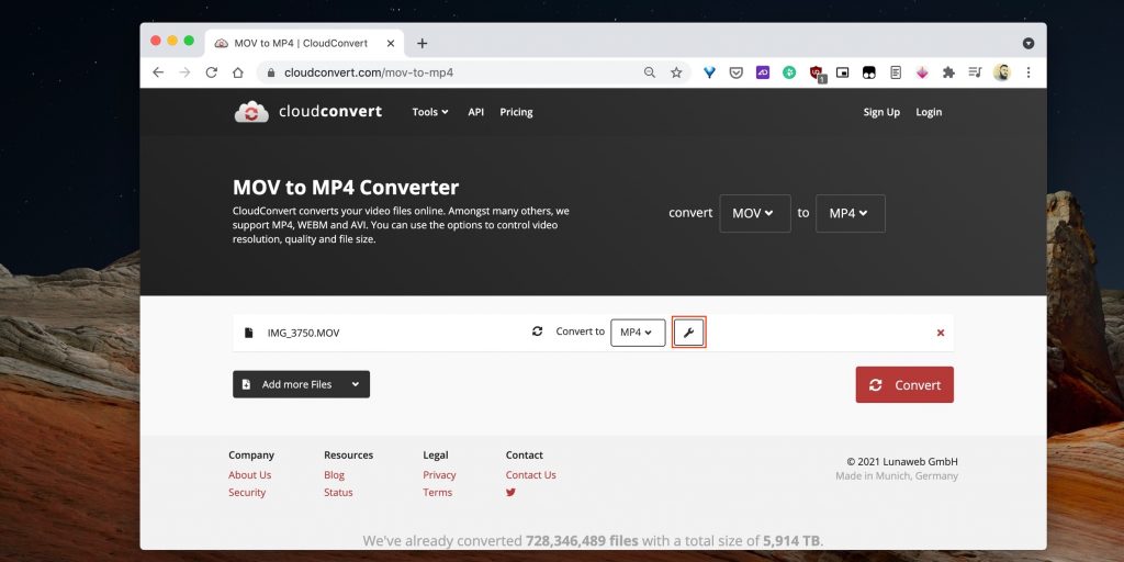 Настройки CloudConvert