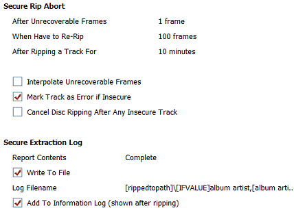 Secure Settings в dBpoweramp CD Ripper