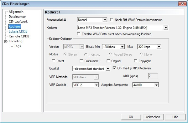 Настройка LAME MP3 Encoder в CDex