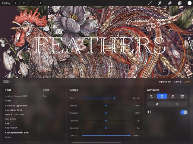 Редактирование текста в Procreate