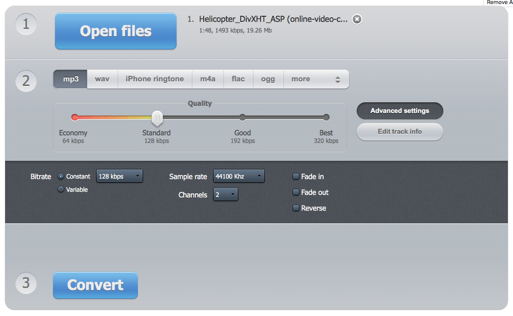 Расширенные настройки 123apps Online Audio Converter