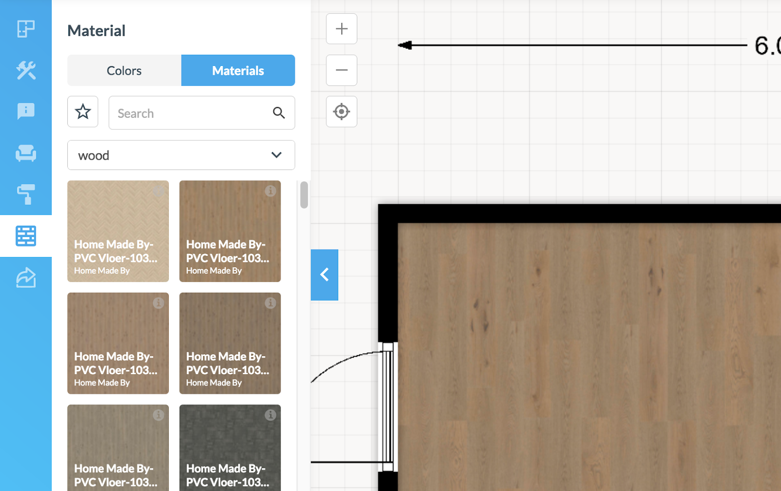 Библиотека материалов Roomstyler и применение покрытия к полу